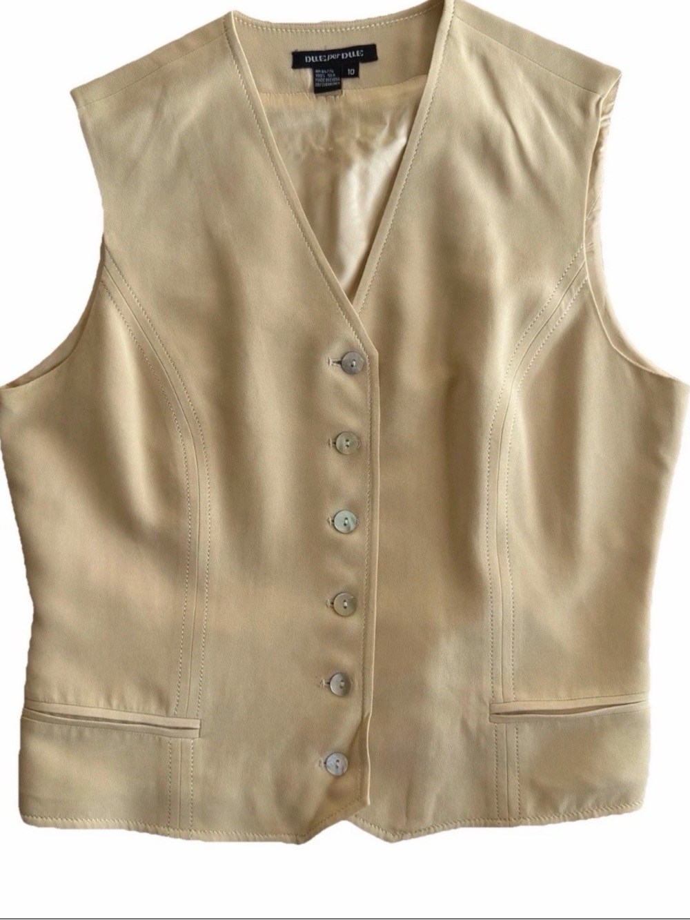 Due Per Due Silk Vest Beige Womens 10 Button Front Career Layering Vintage